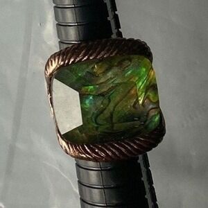 Unique Wire‎ Wrapped Green Crystal Gemstone Ring Adjustable Copper Tone size 8